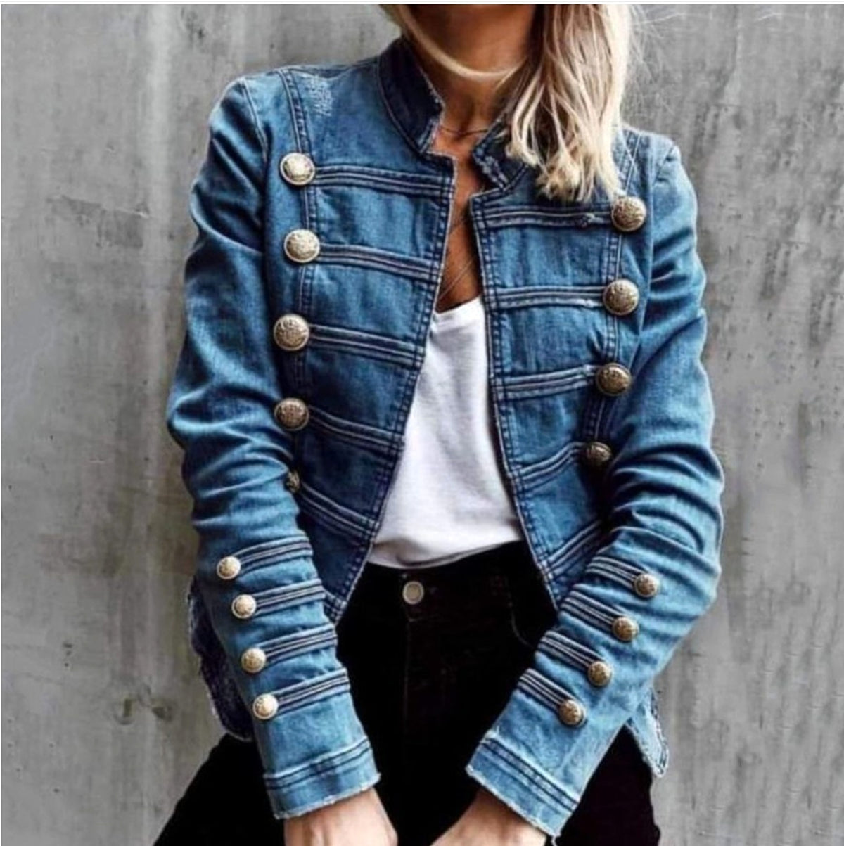 Clinch Disc With Double-breasted Stitching Button Slim Short Jacket - enhanced image 5