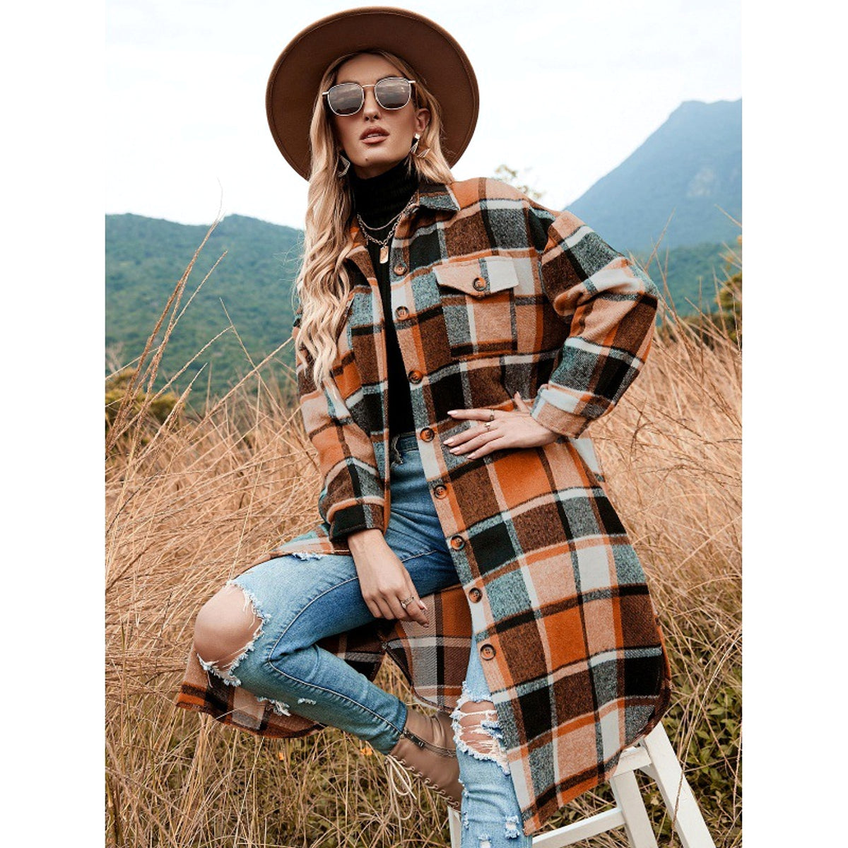 Coat Side Slit Lapel Loose Wool Women Jacket - enhanced image 5