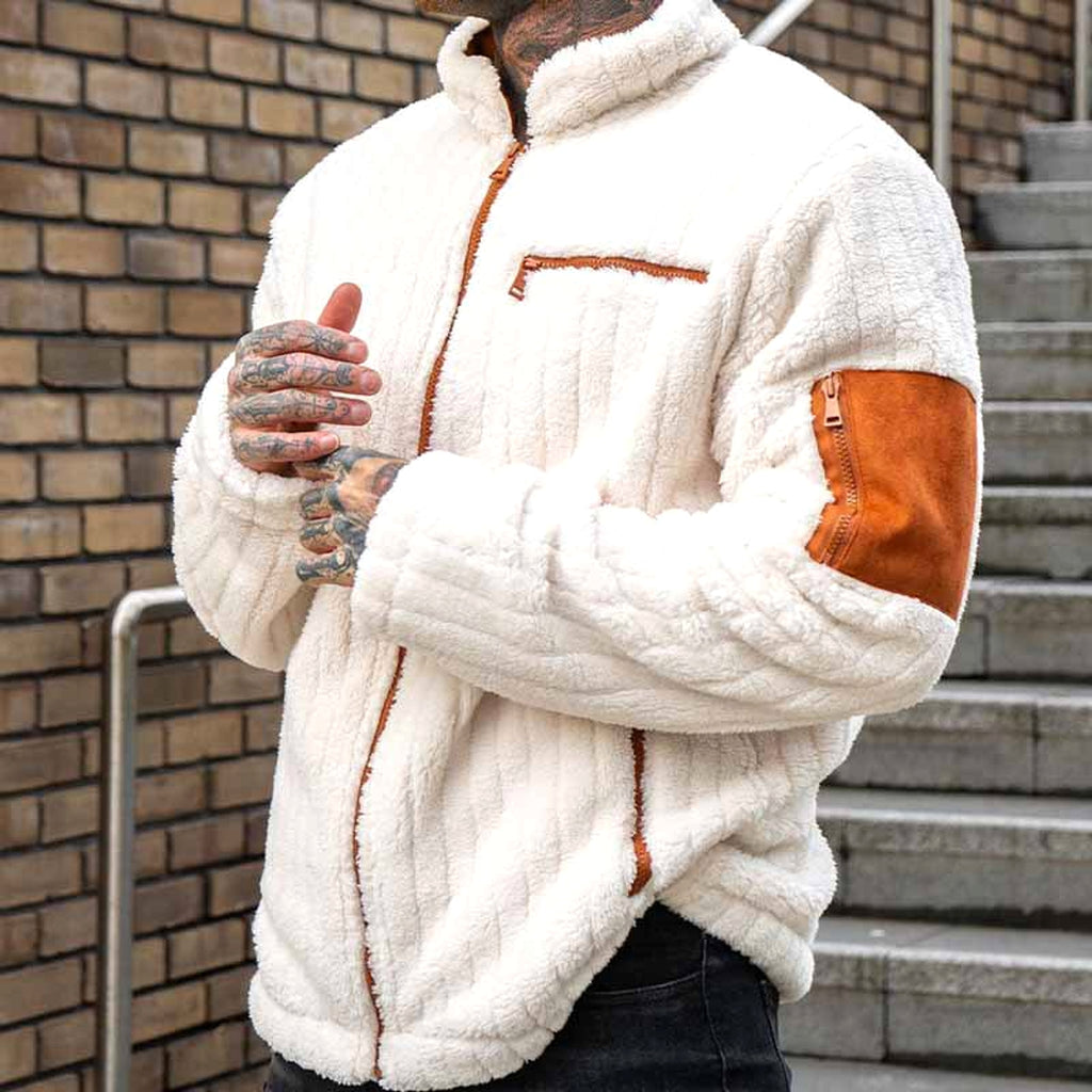 Color Collision Design Plush Jacket For Men - enhanced image 5