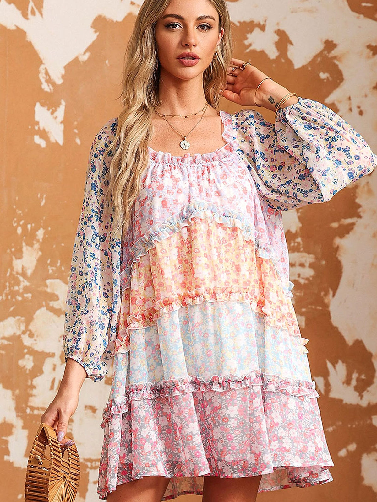 Color Matching Floral Dress Women's Pullover - enhanced image 5