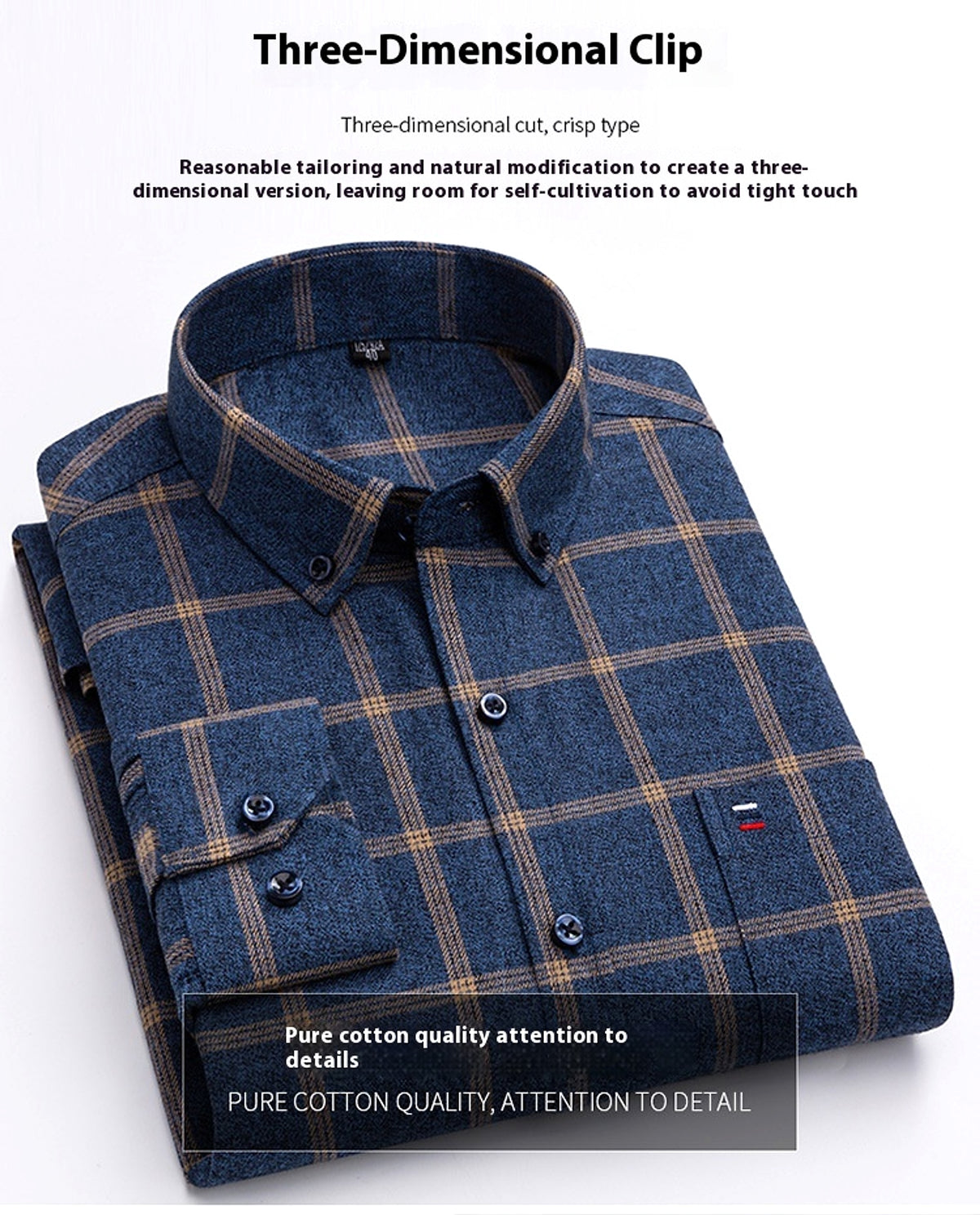Cotton Long-sleeved DressShirt Plaid Business Slim Fit - enhanced image 5