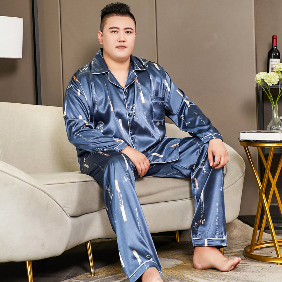 Cut Flower Fat Men's Pajamas Extra Ice Silk - enhanced image 5