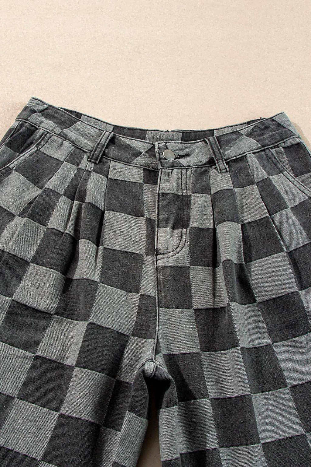 Dark Grey Checkered Denim Wide Leg Jeans - enhanced image 5
