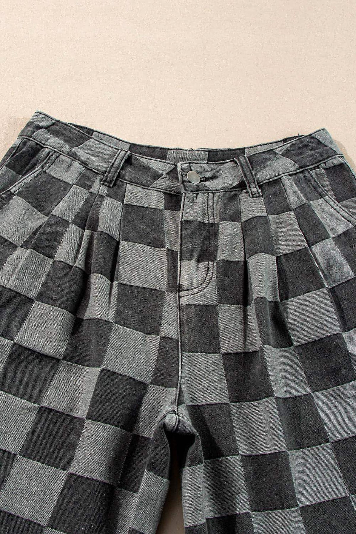 Dark Grey Checkered Denim Wide Leg Jeans - enhanced image 5