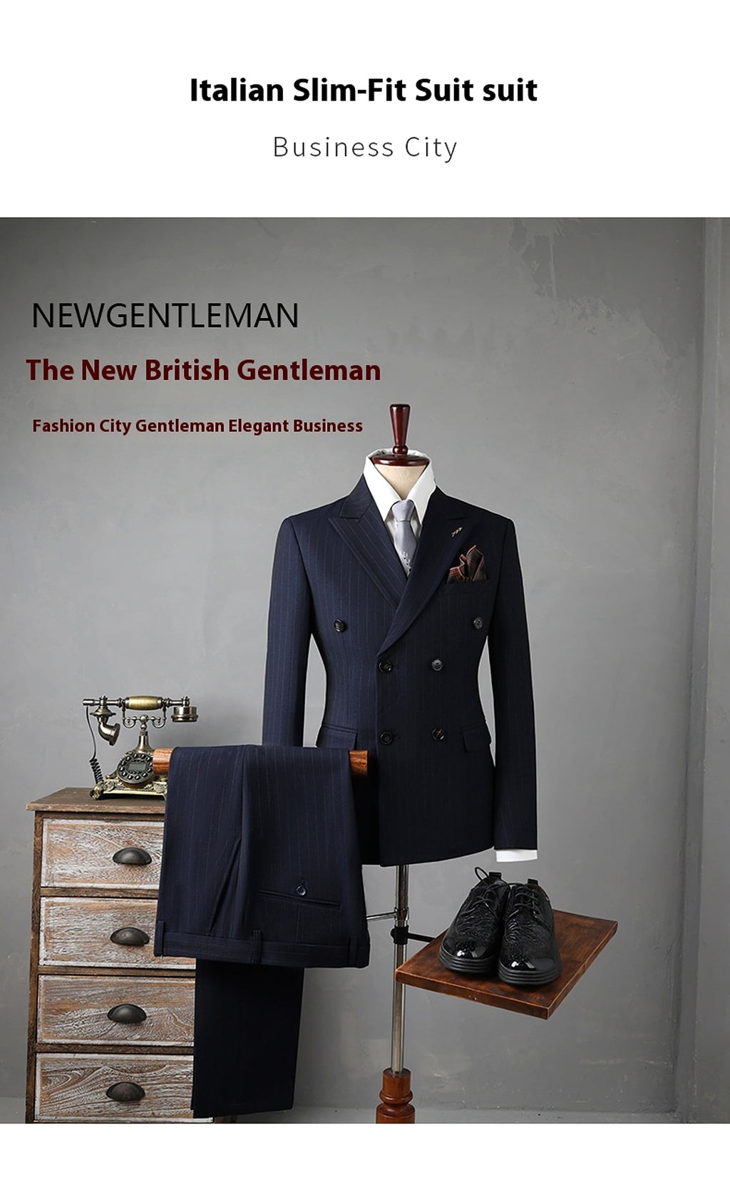 Double Breasted Stripes Suit Men's Suits - enhanced image 5
