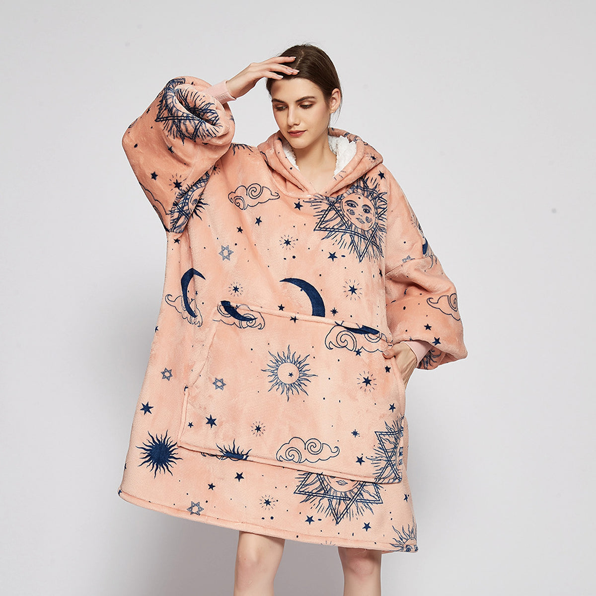 Double Layer Lazy Blanket Pullover Flannel Hooded Double Layer Sweater Women - enhanced image 5