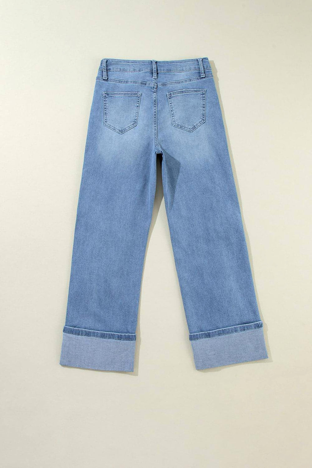 Dusk Blue High Rise Asymmetric Button Zip Fly Ripped Jeans - enhanced image 5