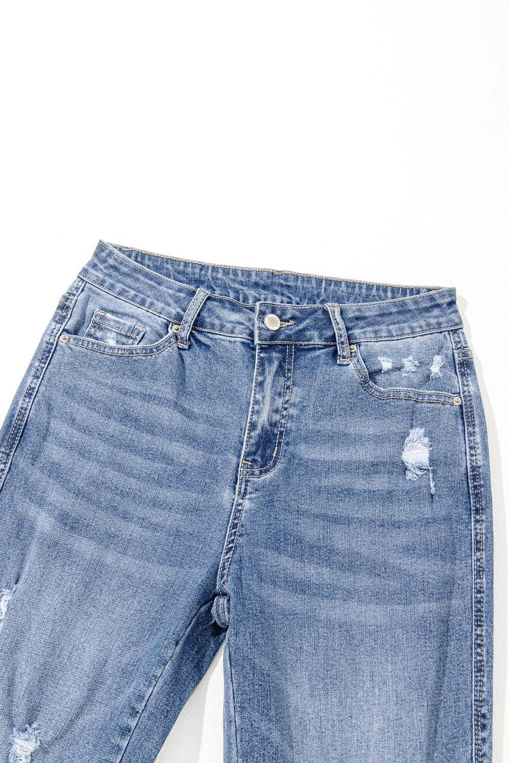 Dusk Blue High Rise Ripped Distressed Hem Flared Jeans - enhanced image 5
