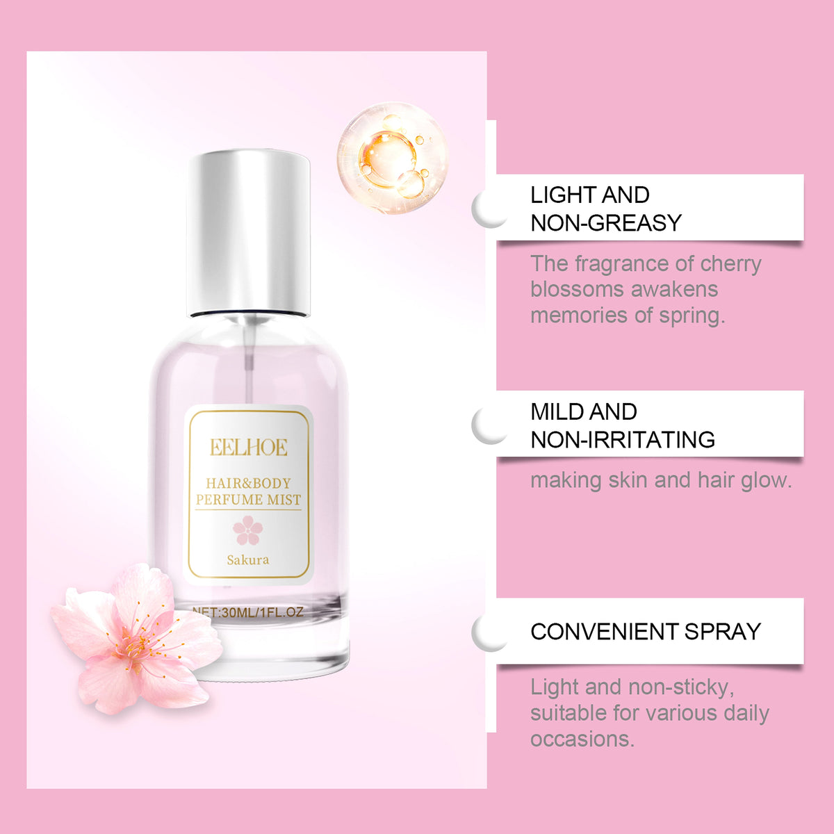 EELHOE Cherry Blossom Body Hair Eau De Parfum Spra Natural Niche Eau De Parfum Spray - enhanced image 5
