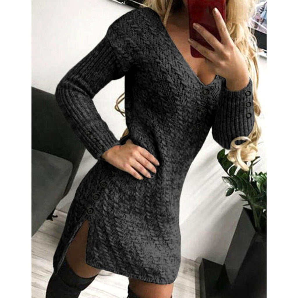 Elegant Slightly Mature Solid Color Mid-length Dress - enhanced image 5