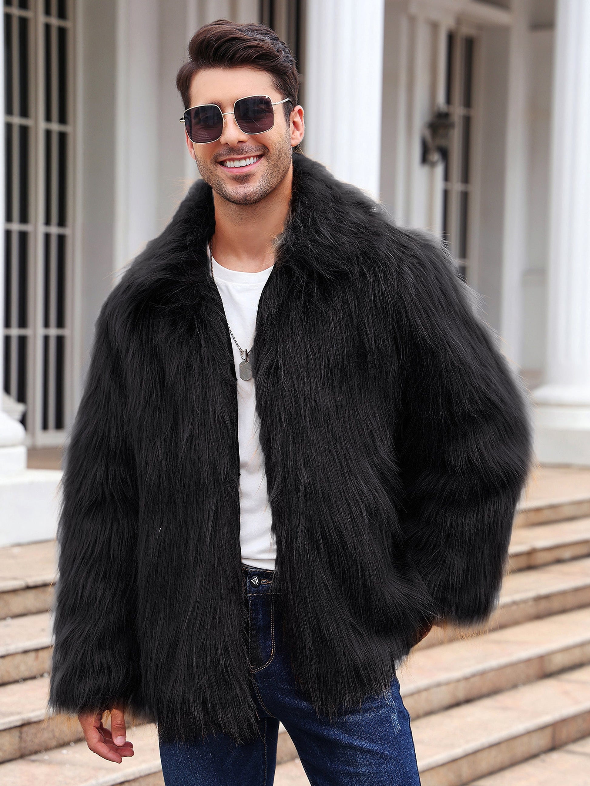 Men's Lapel Short Faux Fur Jacket – Luxurious Warmth & Style - enhanced image 5