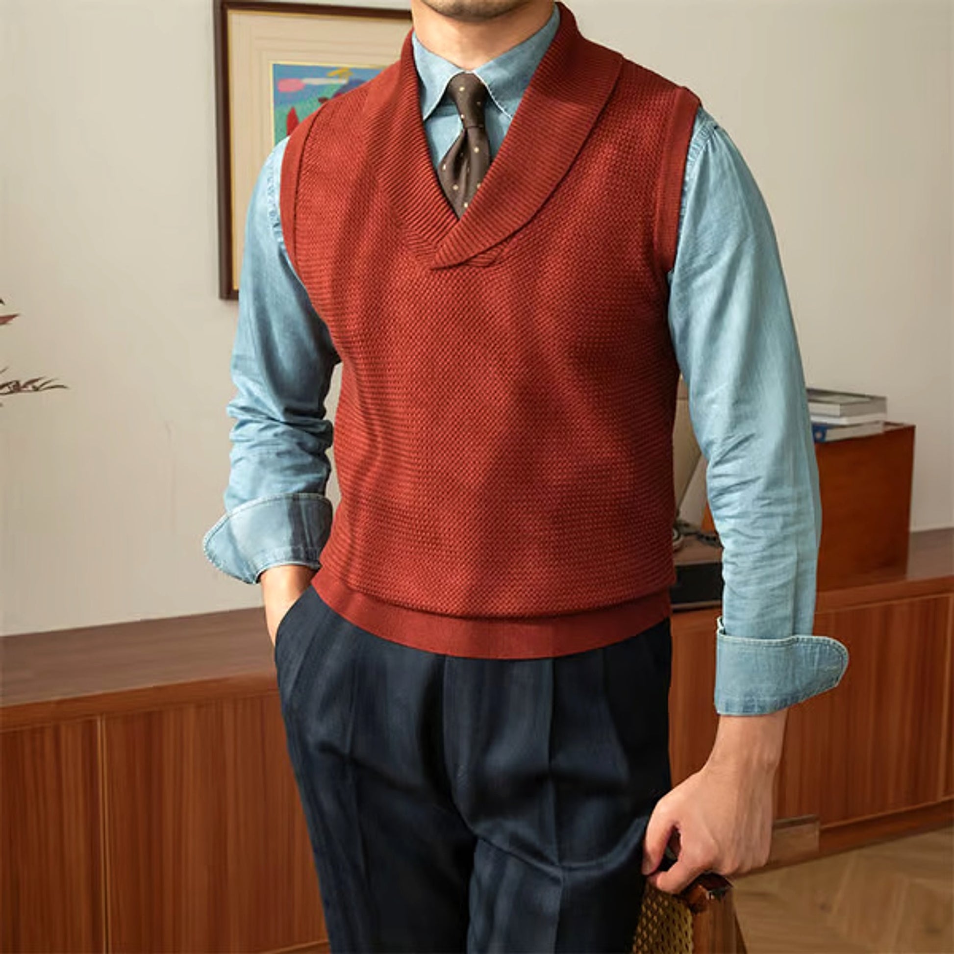 Fashionable Knitted Waistcoat Business Slim Fit Men - enhanced image 5