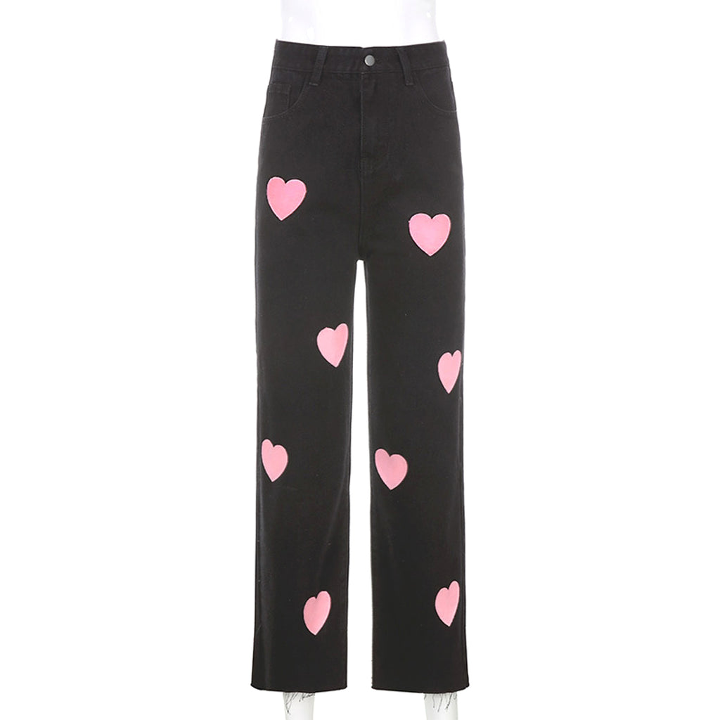 Fashionable love printed jeans women - enhanced image 5