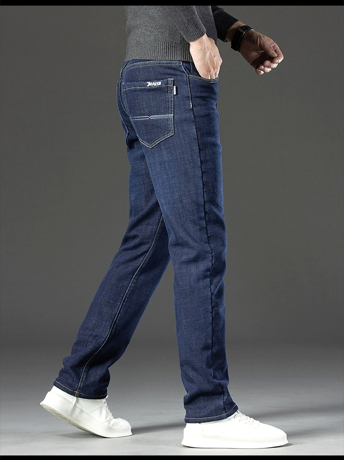 Fleece Lined Padded Warm Keeping Jeans For Men - enhanced image 5