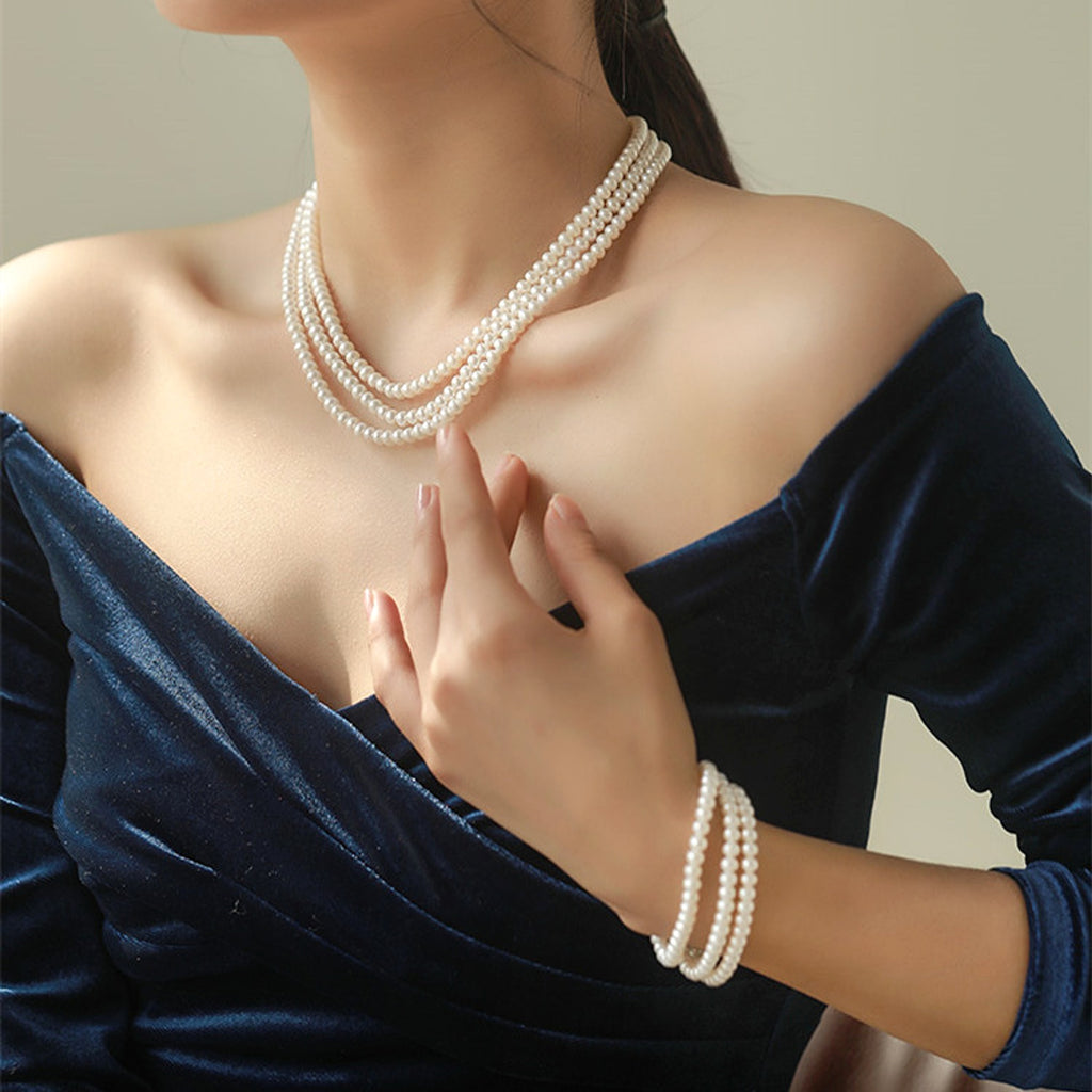 Freshwater Pearl Necklace Three Layer Design - enhanced image 5