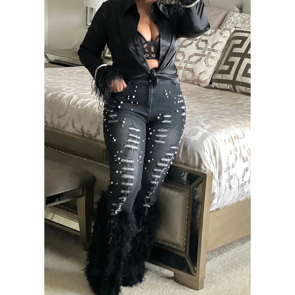 Glam Wool Beaded Jeans – Runway Edition 25 - enhanced image 5