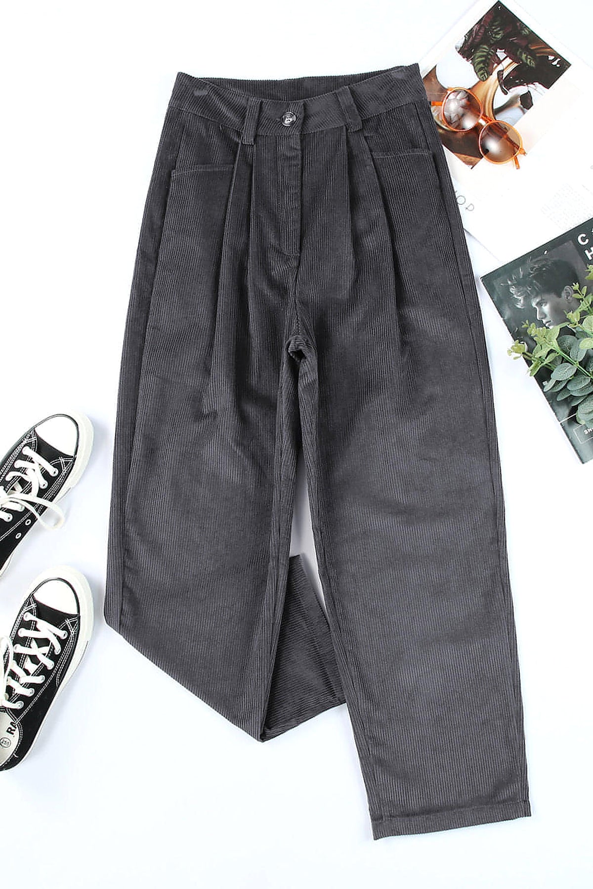 Gray Corduroy High Waist Straight Leg Pants - enhanced image 5