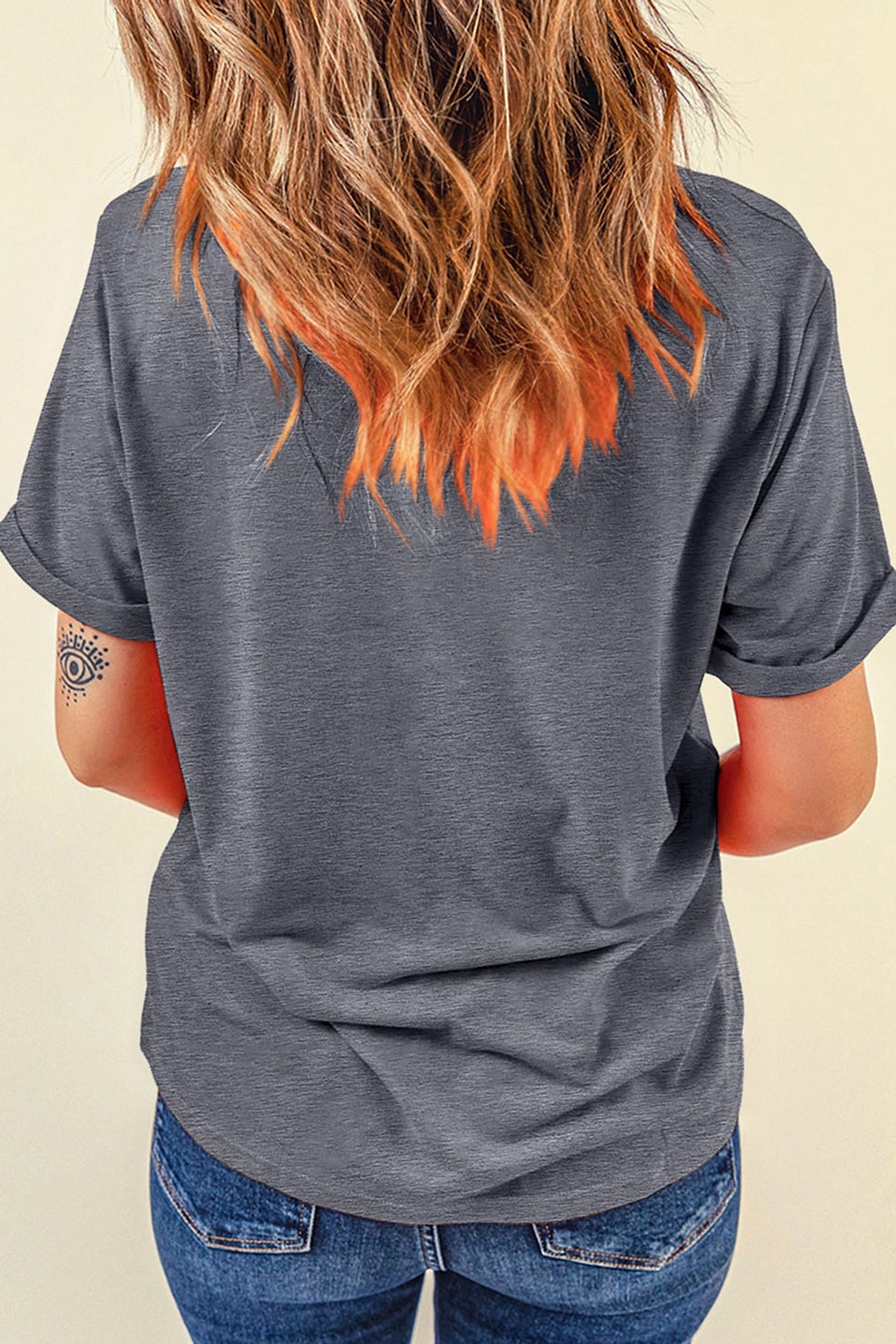 Gray Flag Pattern Sunflower Graphic Crew Neck Tee - enhanced image 5