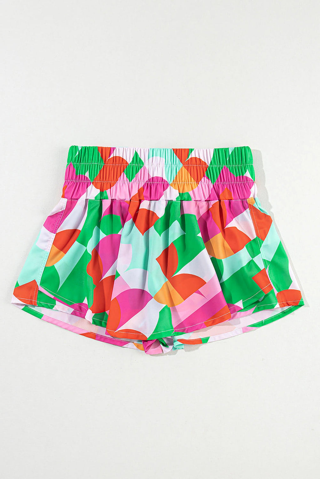 Green Abstract Print Smock Waist Casual Shorts - enhanced image 5
