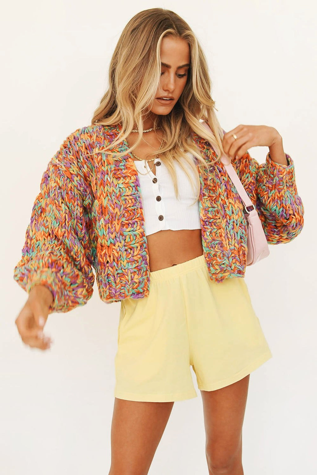A.1 Hand-woven VG Rainbow Woven Lantern Sleeve Knitted Sweater Women - enhanced image 5