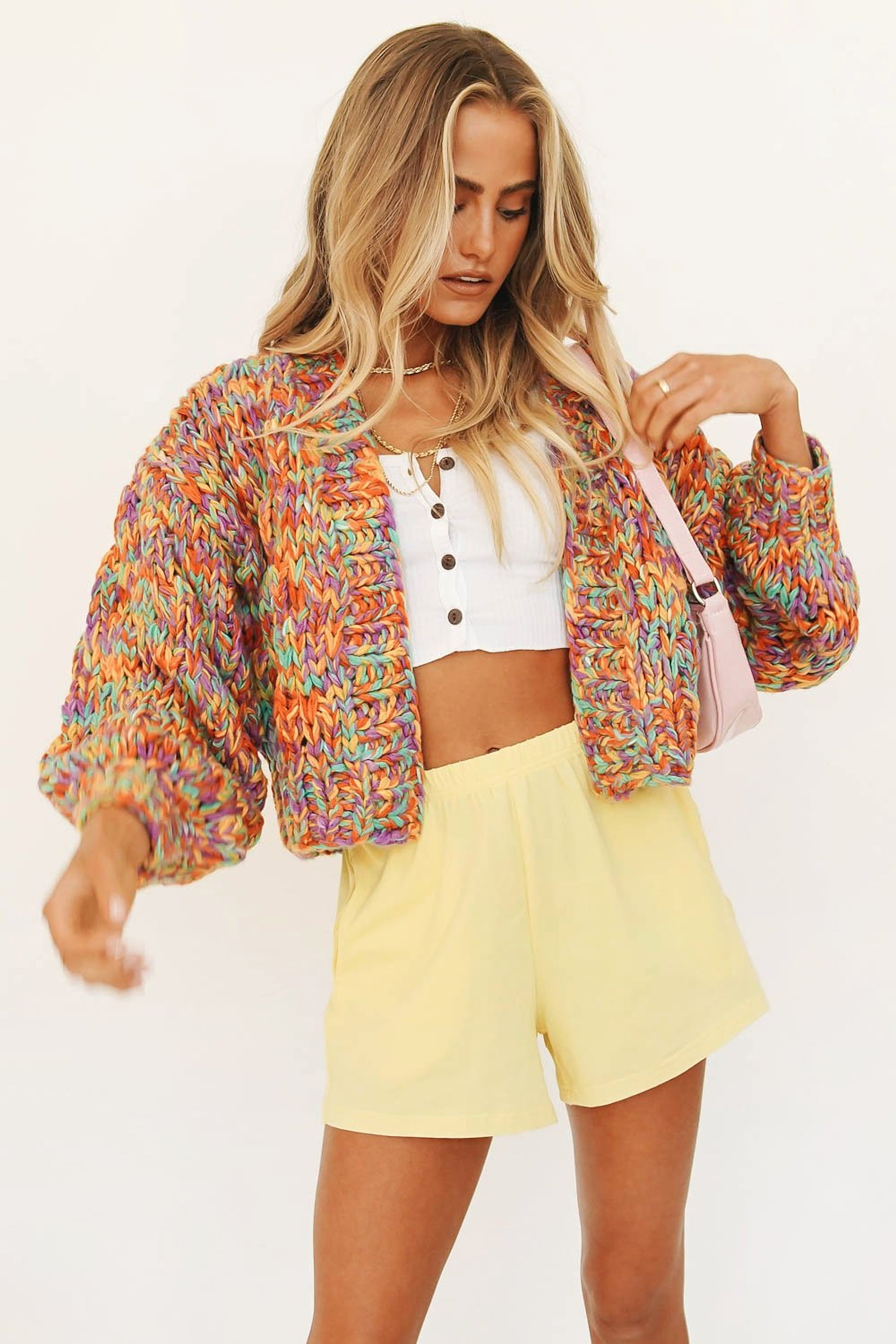 A.1 Hand-woven VG Rainbow Woven Lantern Sleeve Knitted Sweater Women - enhanced image 5