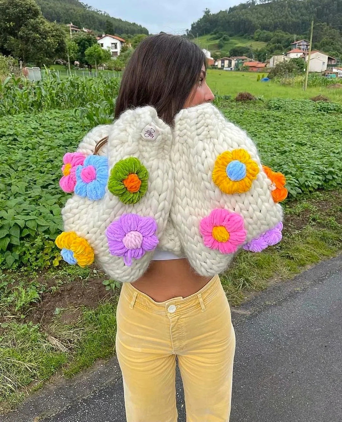 Handmade Crochet Cardigan Sweater Women Fruit Jacquard Embroidery - enhanced image 5