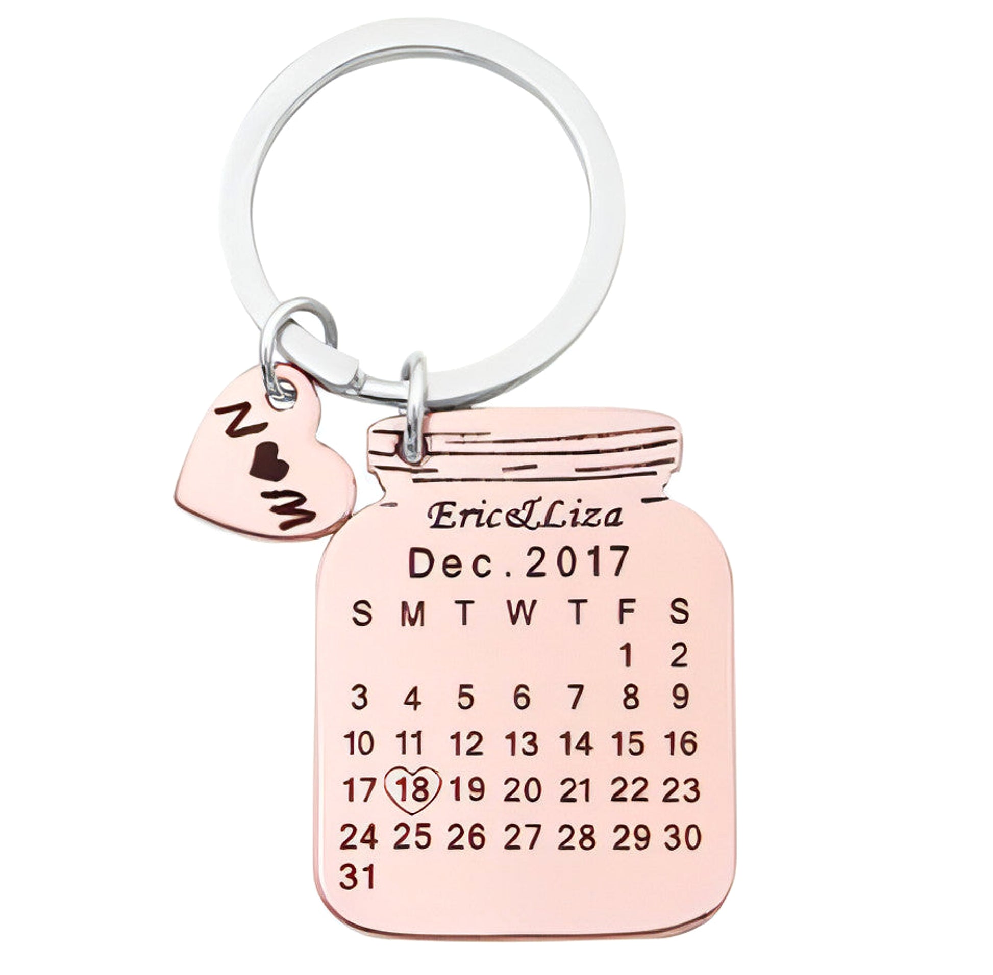Personalized Heart-Shaped Calendar Keychain – Custom Engraved Date & Name - enhanced image 5