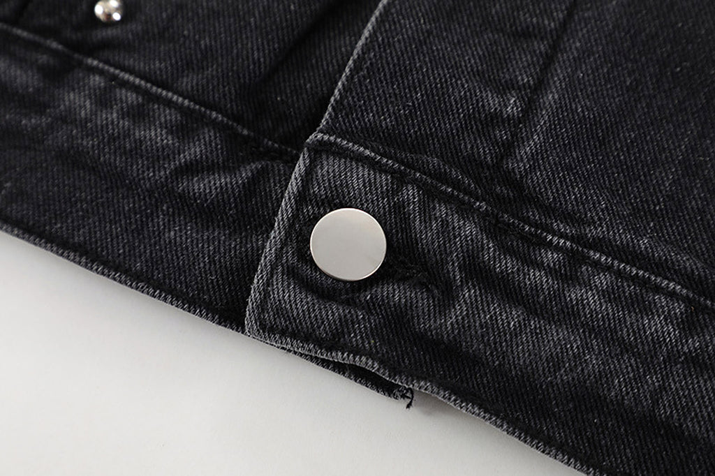 Heavy Beaded Black Denim Jacket For Men And Women - enhanced image 5