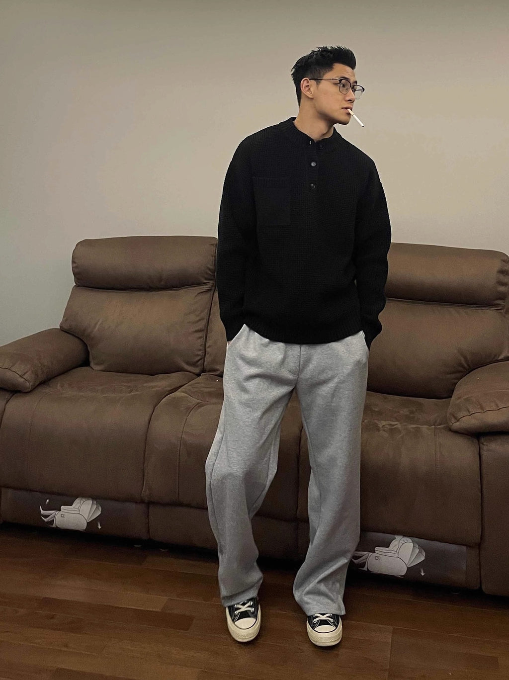 Henry Collar Round Neck Old Money Style Sweater For Men - enhanced image 5