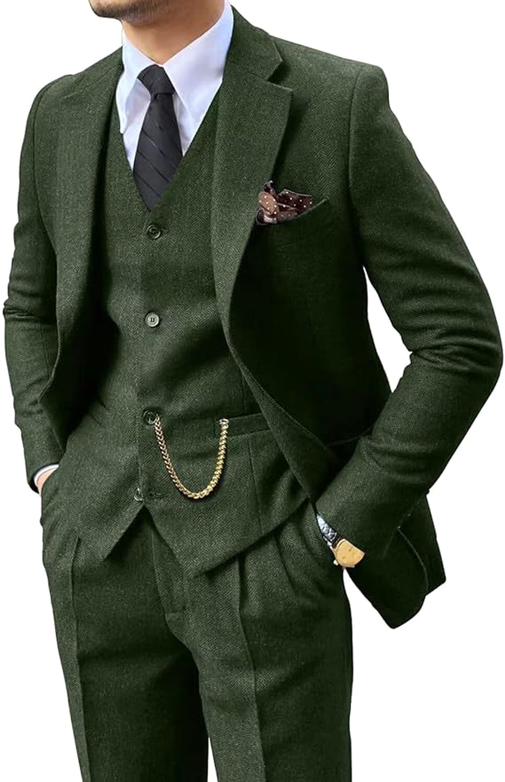 Herringbone Men's Suit Slim Fit - enhanced image 5