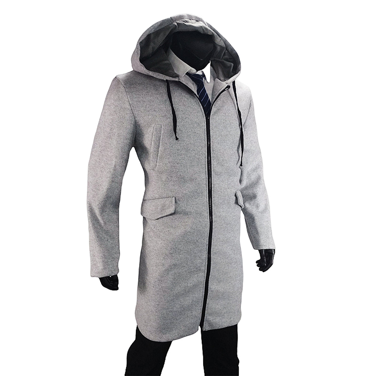 Hooded Jacket Single Zipper Cardigan Woolen Men's Coat - enhanced image 5