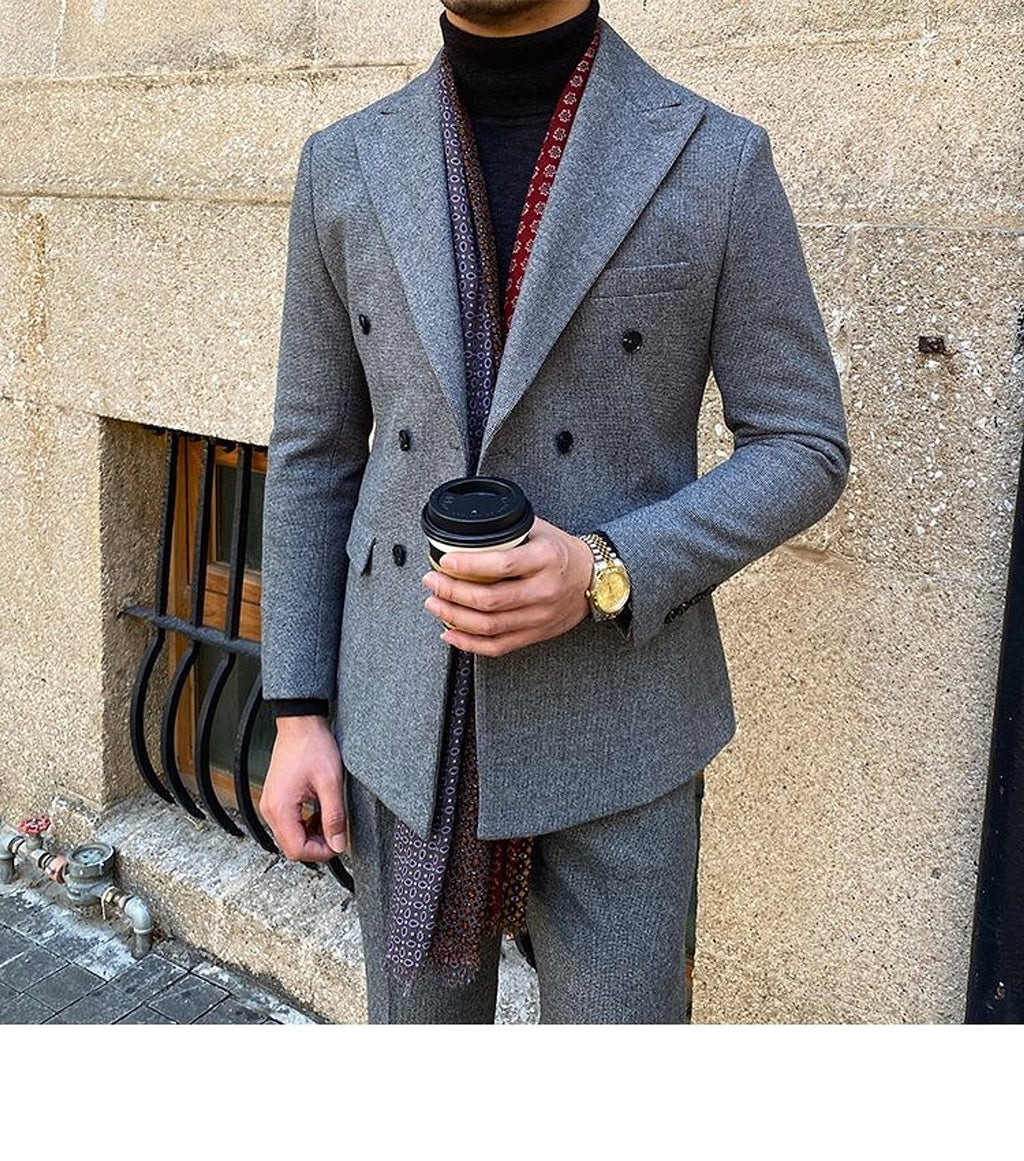 Houndstooth Double Breasted Slim Fit Suit Men's Suit - enhanced image 5