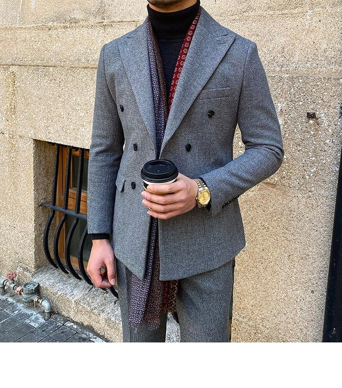 Houndstooth Double Breasted Slim Fit Suit Men's Suit - enhanced image 5