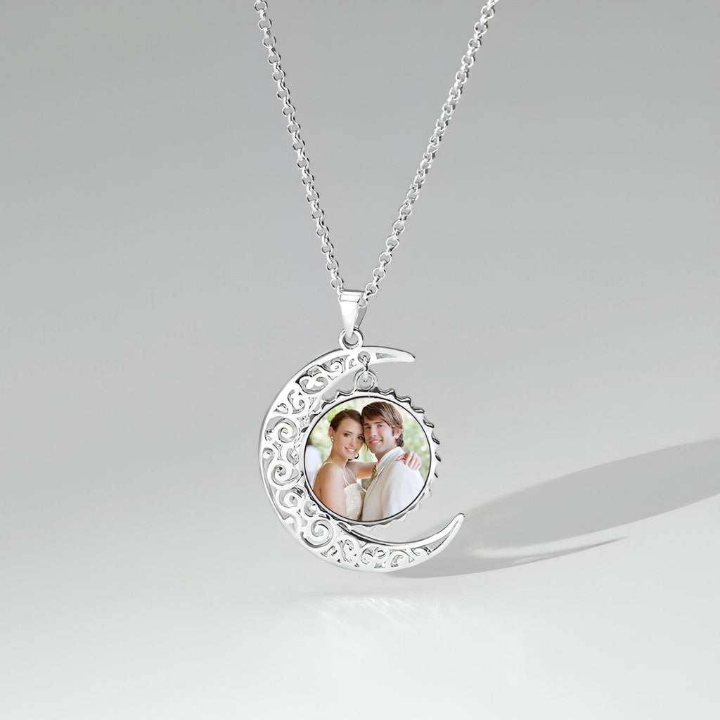 I Love You To The Moon And Back Photo Necklace Platinum Plated Silver - enhanced image 5