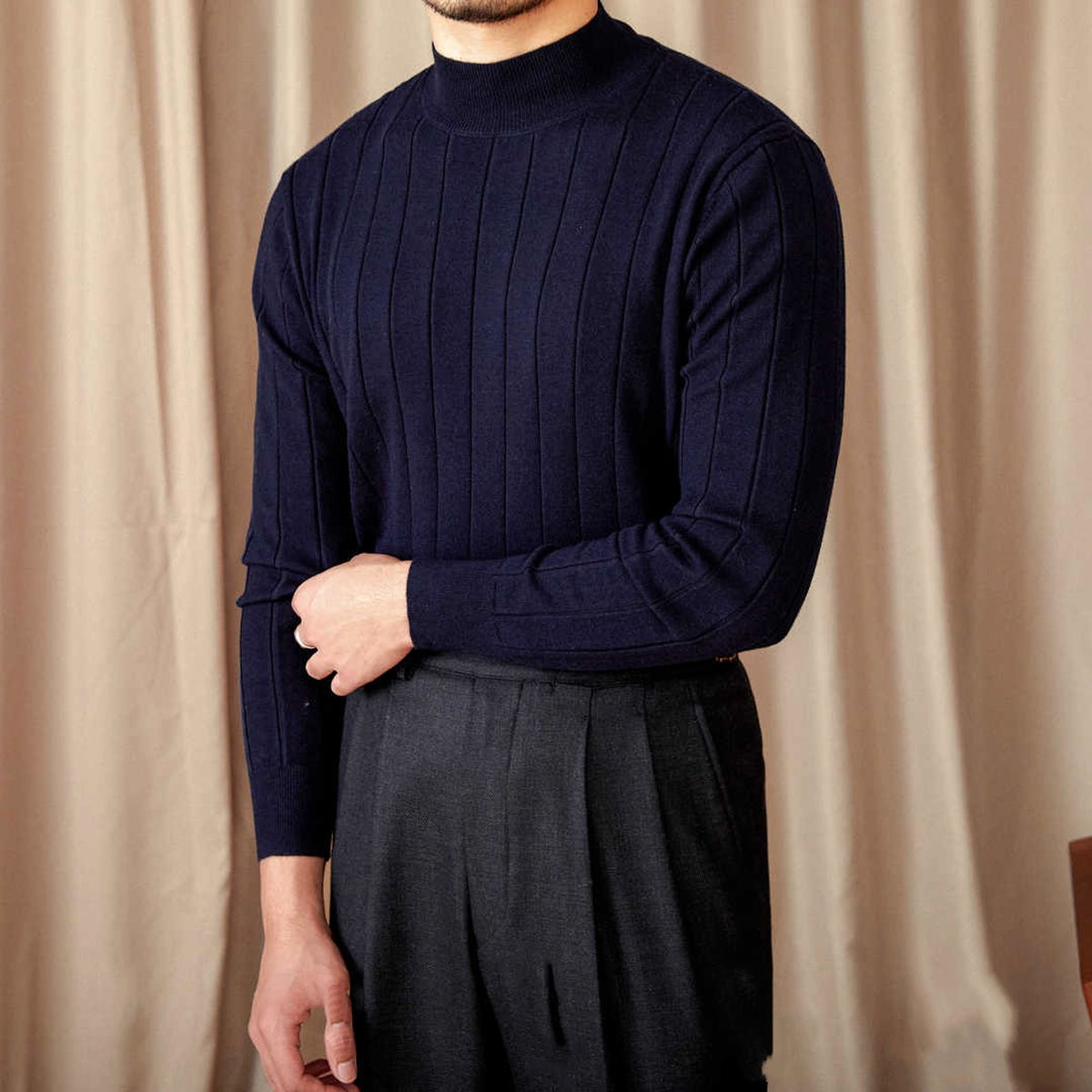 Italian Long Sleeve Mock Neck Sweater Trendy Men - enhanced image 5
