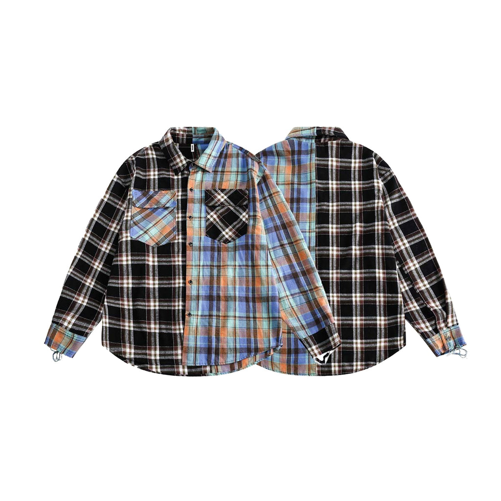 Japanese Trendy Spliced Plaid Blouse DressShirt CS51 - enhanced image 5
