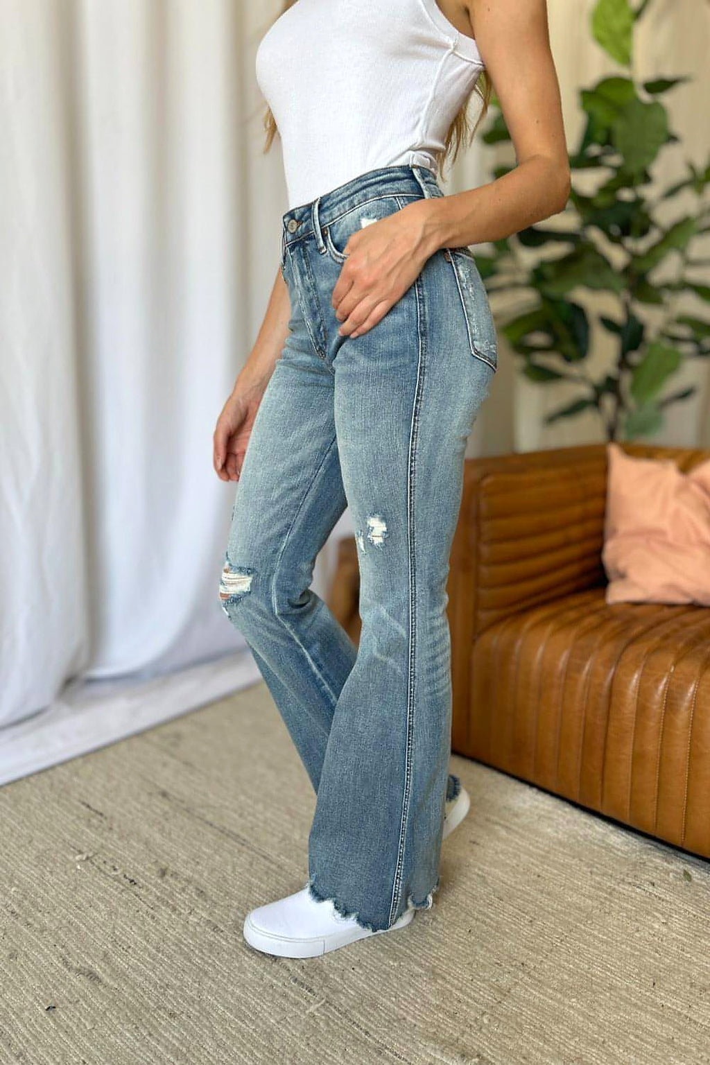 Judy Blue Full Size Medium Rise Tummy Control Destroy Flare - enhanced image 5