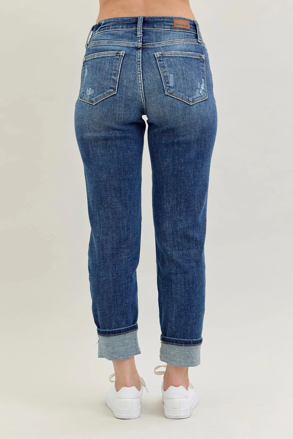Judy Blue Full Size Mid Rise Cuffed Destroy Bf Jeans Plus Size - enhanced image 5