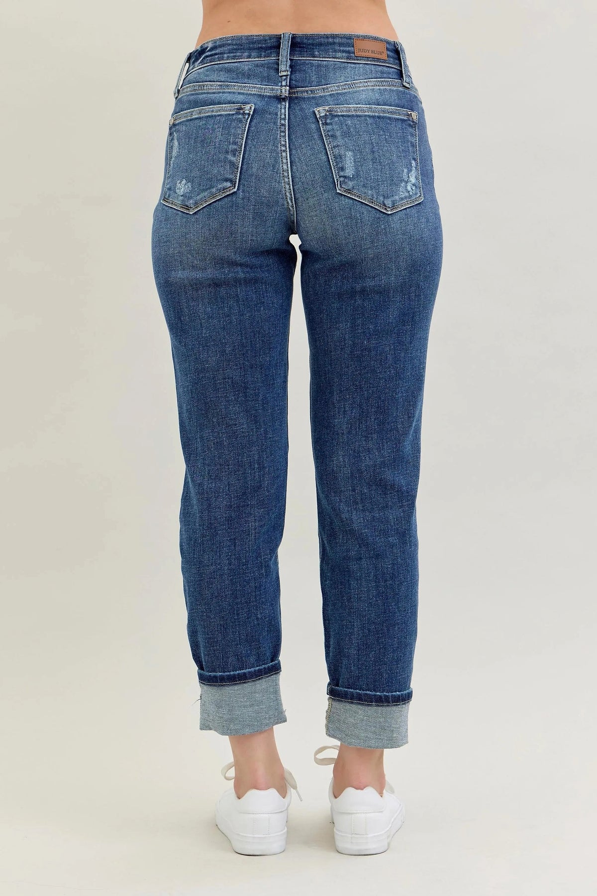 Judy Blue Full Size Mid Rise Cuffed Destroy Bf Jeans Plus Size - enhanced image 5