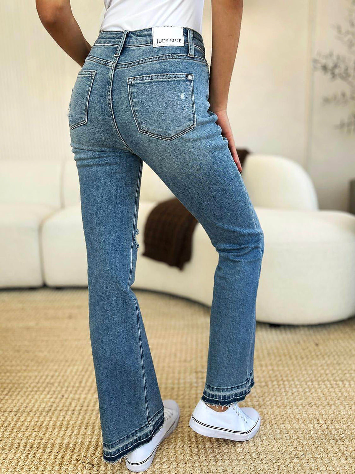 Judy Blue Full Size Mid Rise Destroyed Hem Distressed Jeans - enhanced image 5