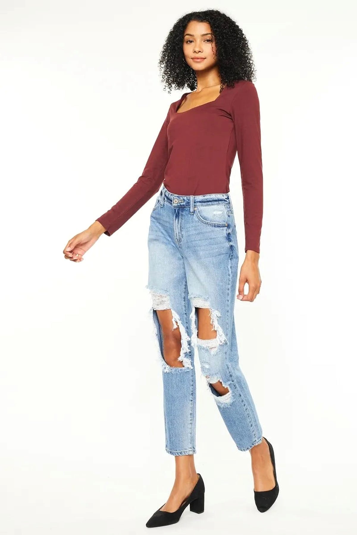 Kancan High Rise Distressed Boyfriend Jeans - enhanced image 5