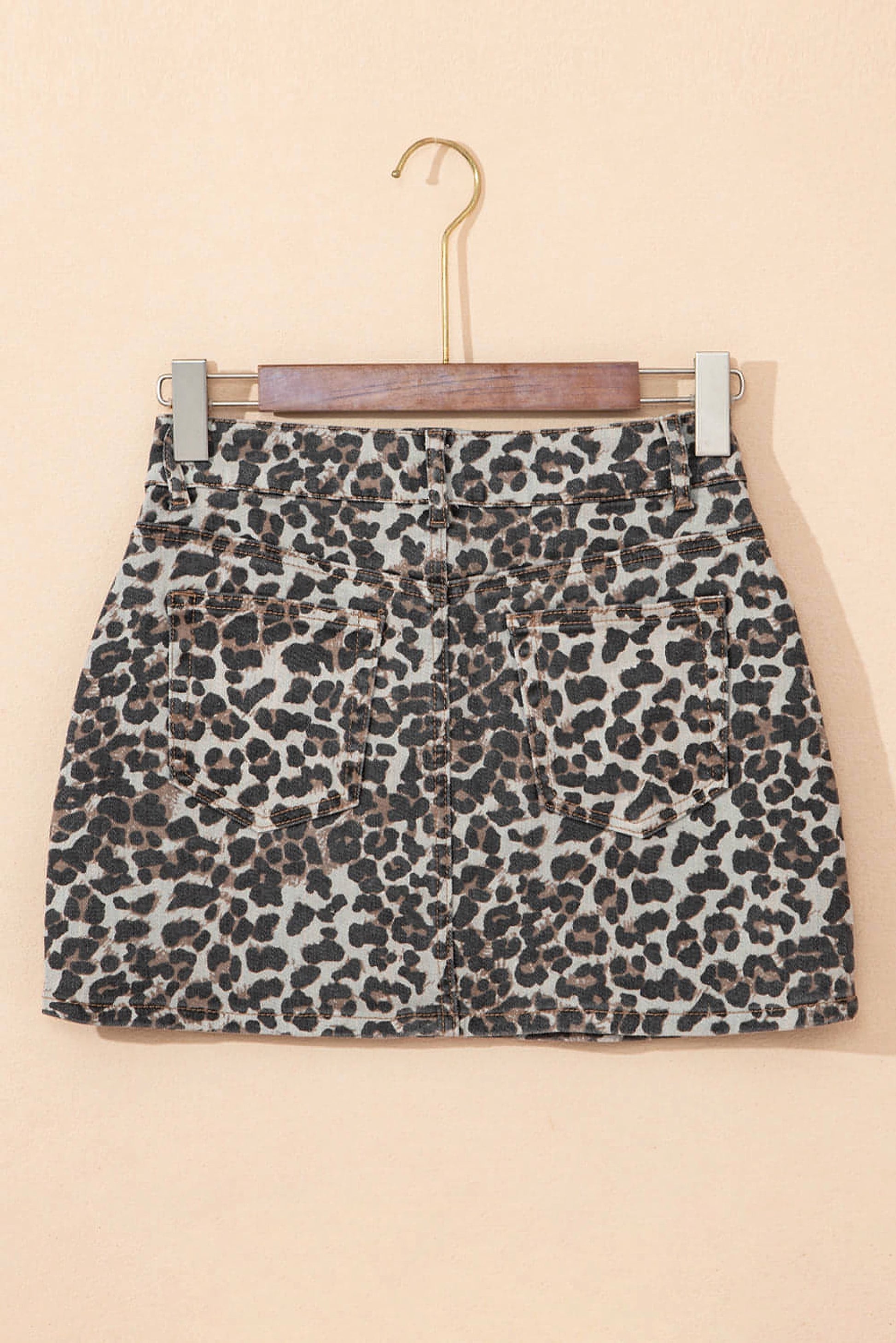 Khaki Leopard Denim Mini Skirt - enhanced image 5