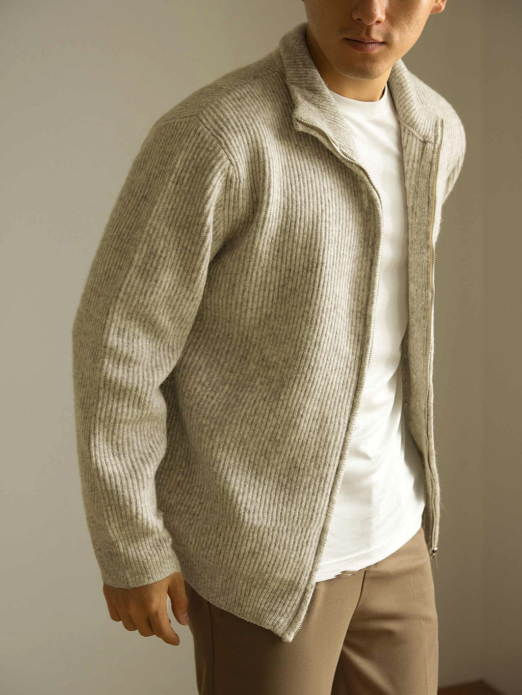 Knitted Zipper Jacket Loose Casual Turtleneck Men's Sweater - enhanced image 5