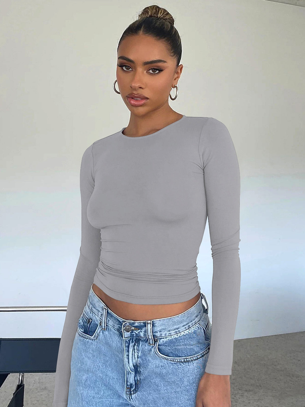 A1. Knitwear Tight Casual Long Sleeve T-shirt Women - enhanced image 5