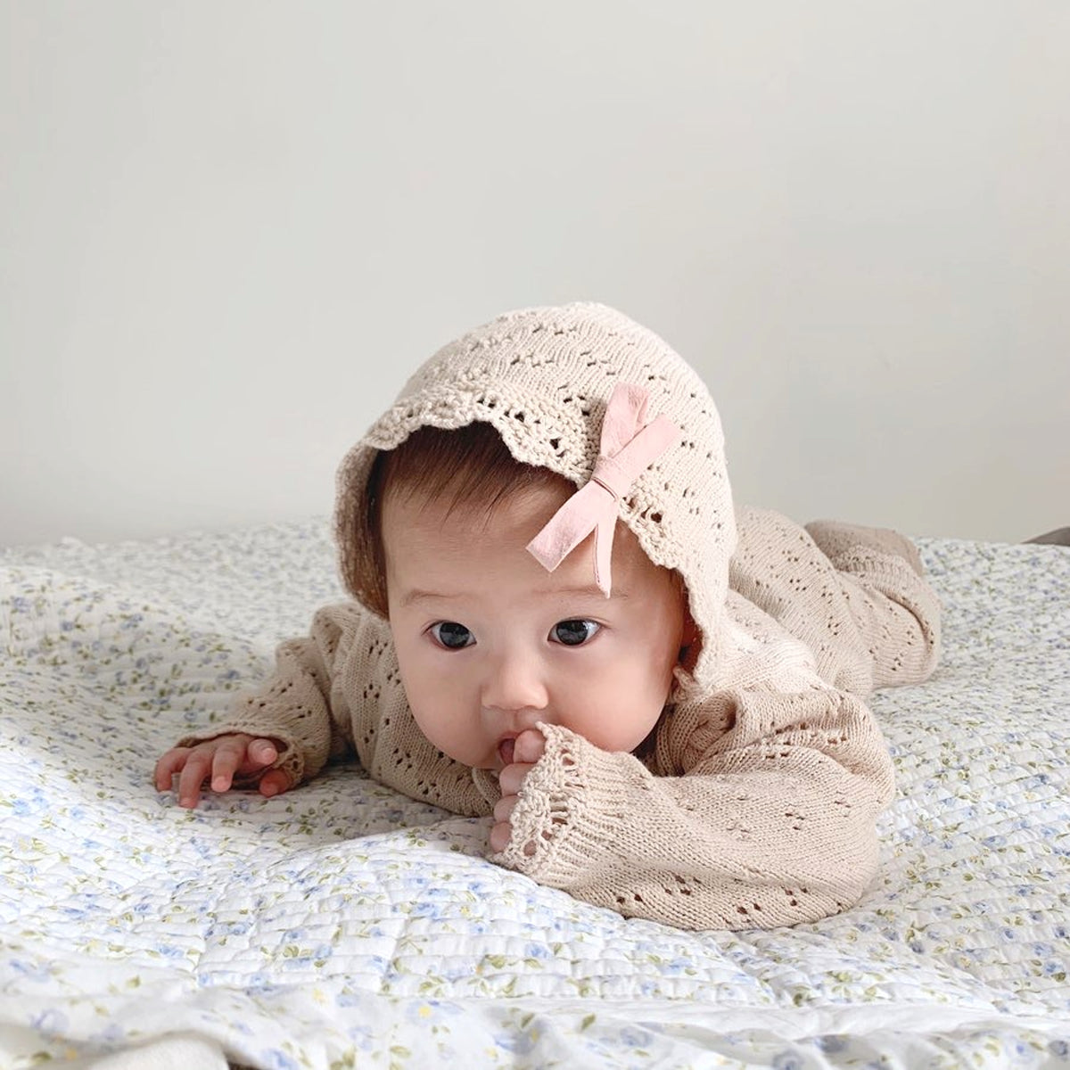LaceNest™ – Knitted Hollow Baby Romper with Hat - enhanced image 5