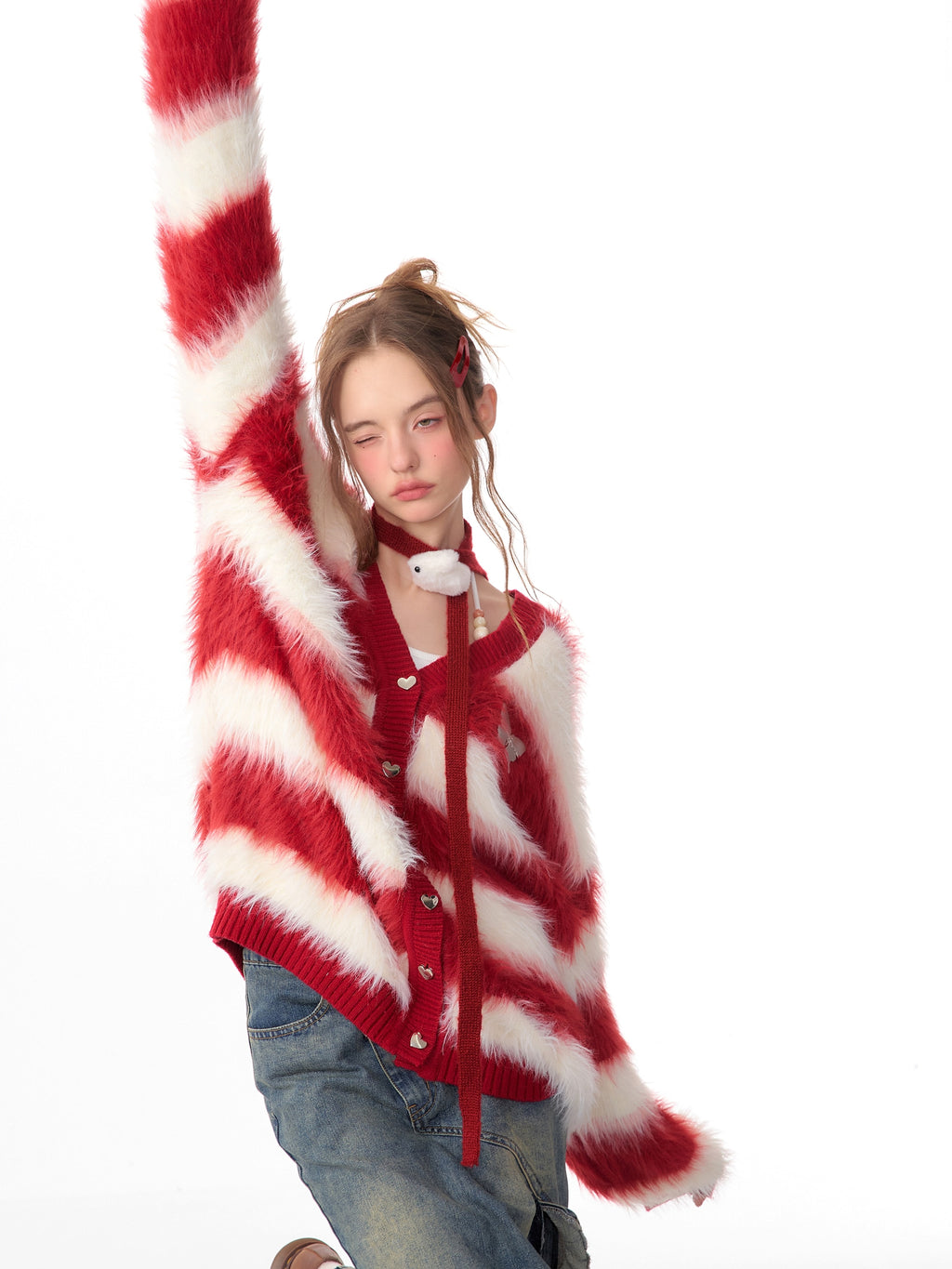 Lady In A Thick Red Sweater With Stripes - enhanced image 5