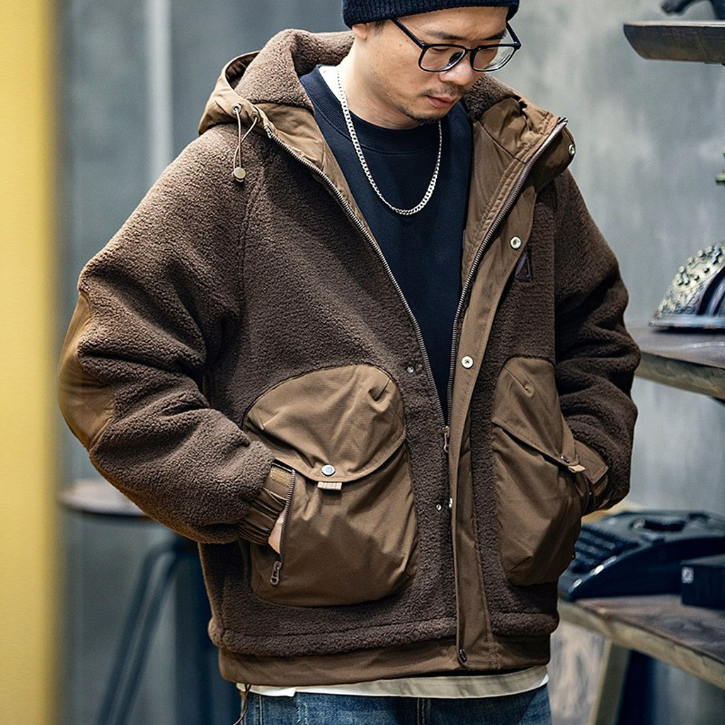 Lambswool Hooded Coat For Men Loose And Warm - enhanced image 5