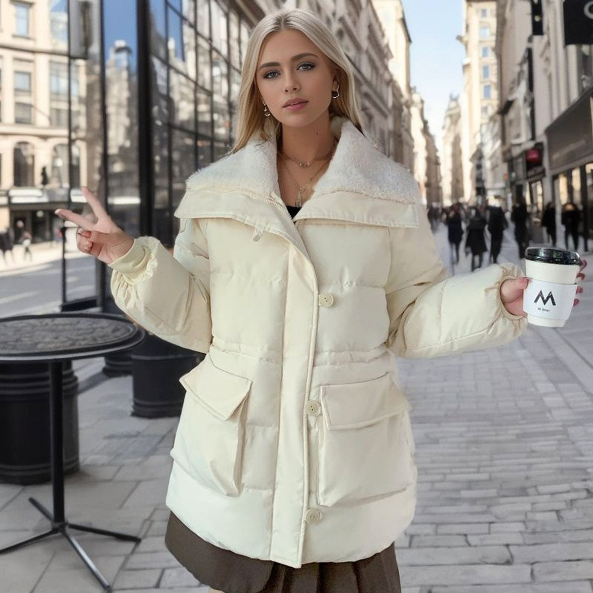 Large Lapel Down Jacket For Women - enhanced image 5