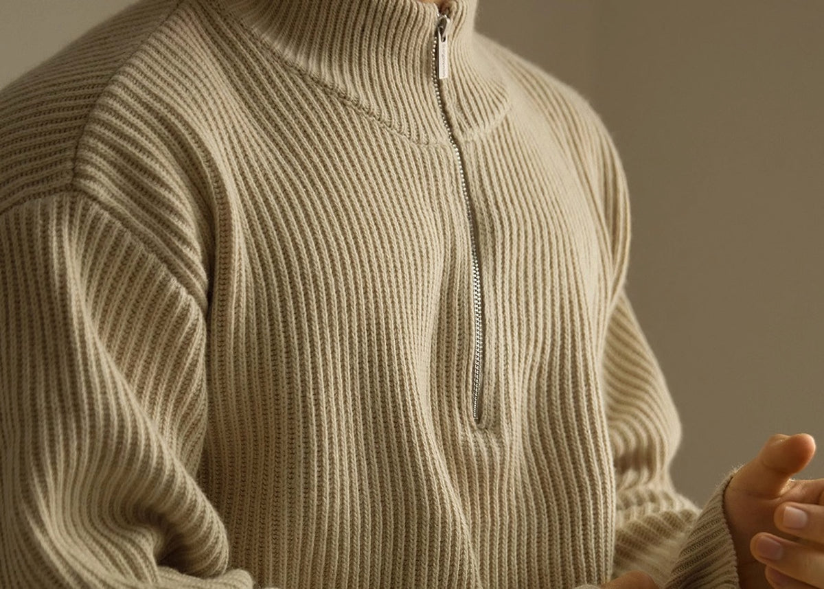 Lazy And Versatile Wool Turtleneck Half Loose Zip Sweater - enhanced image 5
