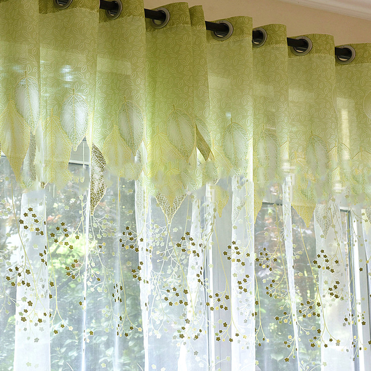 LeafLoom™ – Semi-Blackout Green Leaf Print Curtain - enhanced image 5